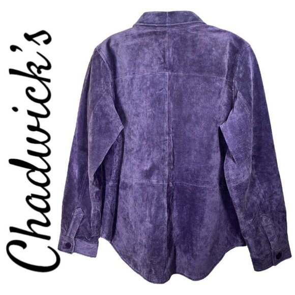 CHADWICK’S Vintage Purple 100% Suede Leather Button Front Shacket, Size Medium - Picture 2 of 8